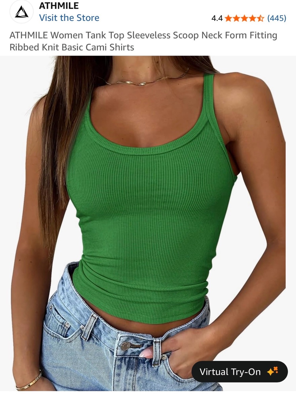 Women's Green Ribbed Scoop Neck Tank